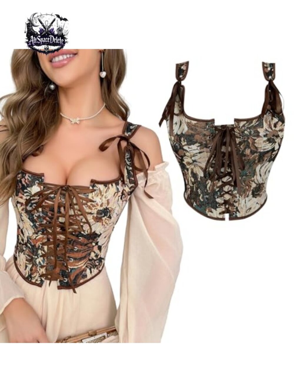 Renaissance Floral Corset Top Overbust Bustier Lace-Up Waist Cincher